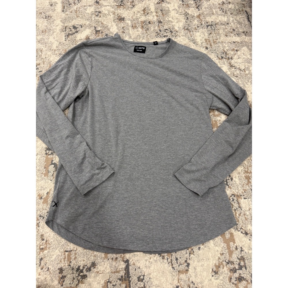 Cuts Mens XL Curve-Hem Long Sleeve Crew Neck Shirt Heather Grey